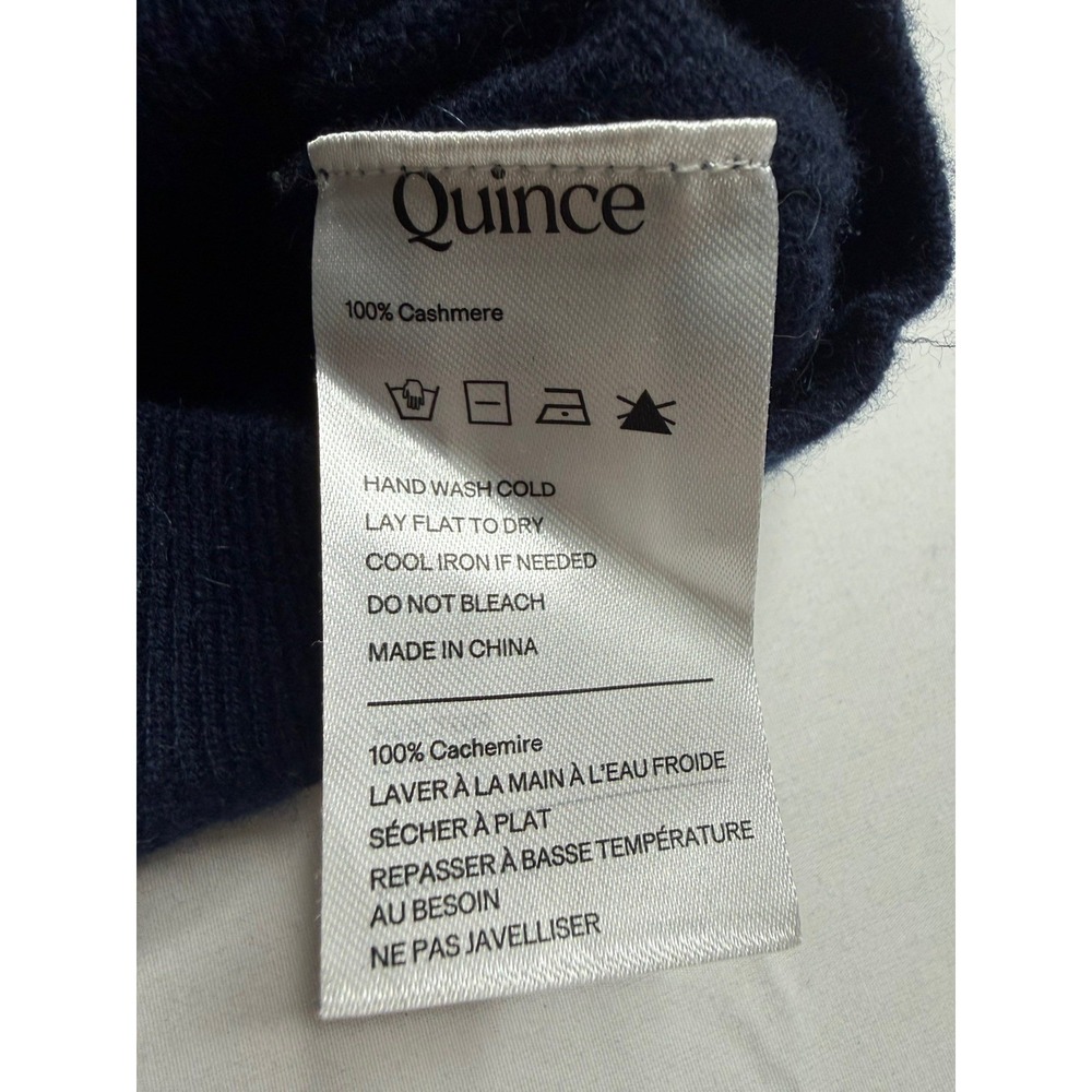Quince 100% Mongolian Cashmere Sweater Tee Womens L Navy Blue Short Sleeve - Picture 3 of 8